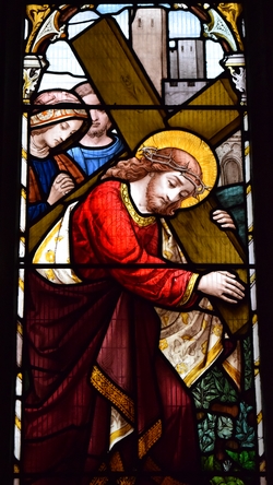 Jesus carrying his cross Stained Glass