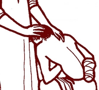 Jesus lays hands on a leper Image